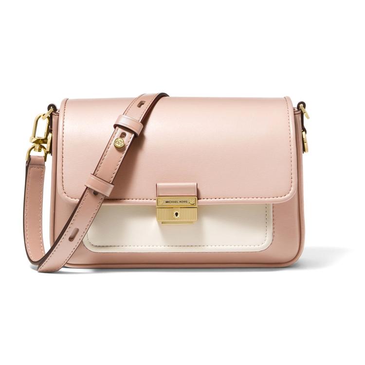 New MICHAEL KORS Bradshaw Leather Shoulder Bag, Crossbody Bag Medium Size Women's Soft Pink/White 30T1G2BM2L-690