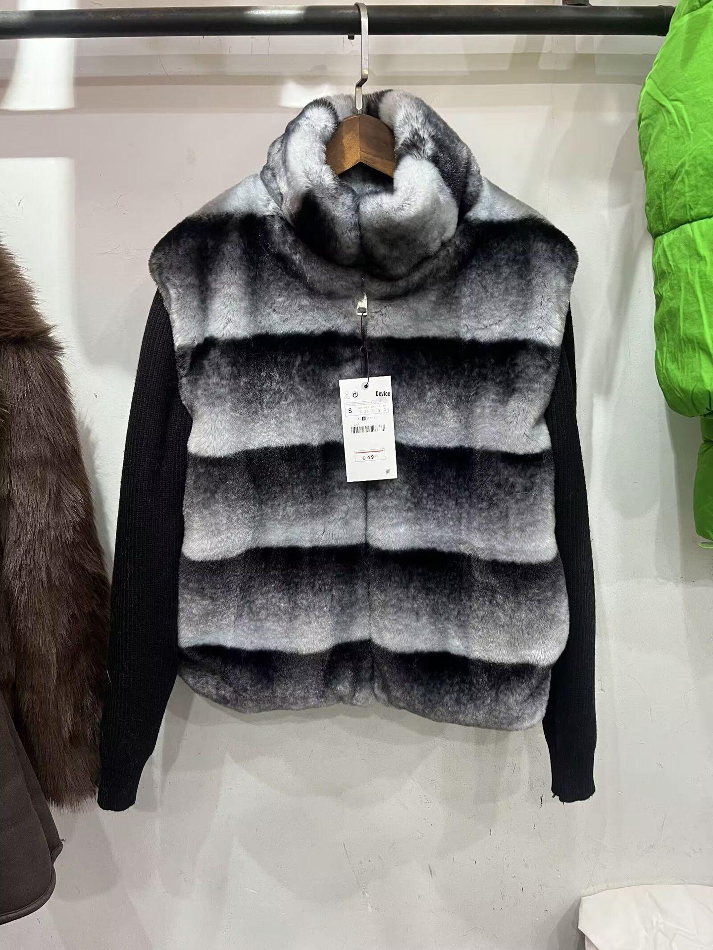 Women`s Faux Fur Knit Sleeve Stand