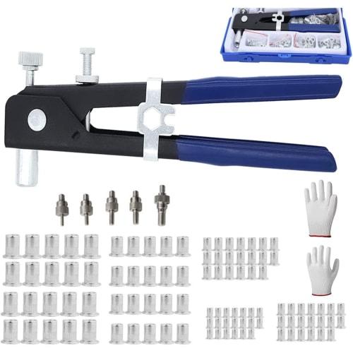 

Breezliy 109-Piece Rivet Tool Set, Hand Riveter Set with Threaded Rivet Nuts, Rivets, Spanner Nut Plugs, and 5 Studs, Thread Insert Tool, M3/M4/M5/M6/
