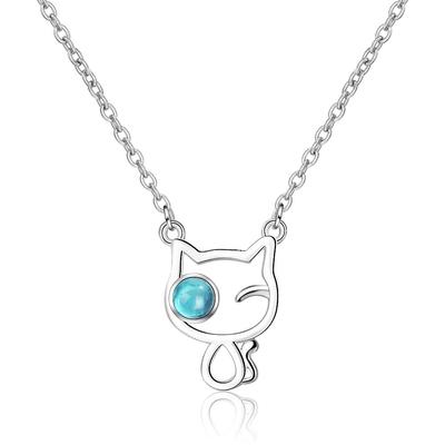 Real 925 Sterling Silver Crystal Animals Cat Charm Pendant Choker Necklace For Girl Women Wedding Statement Party Jewelry