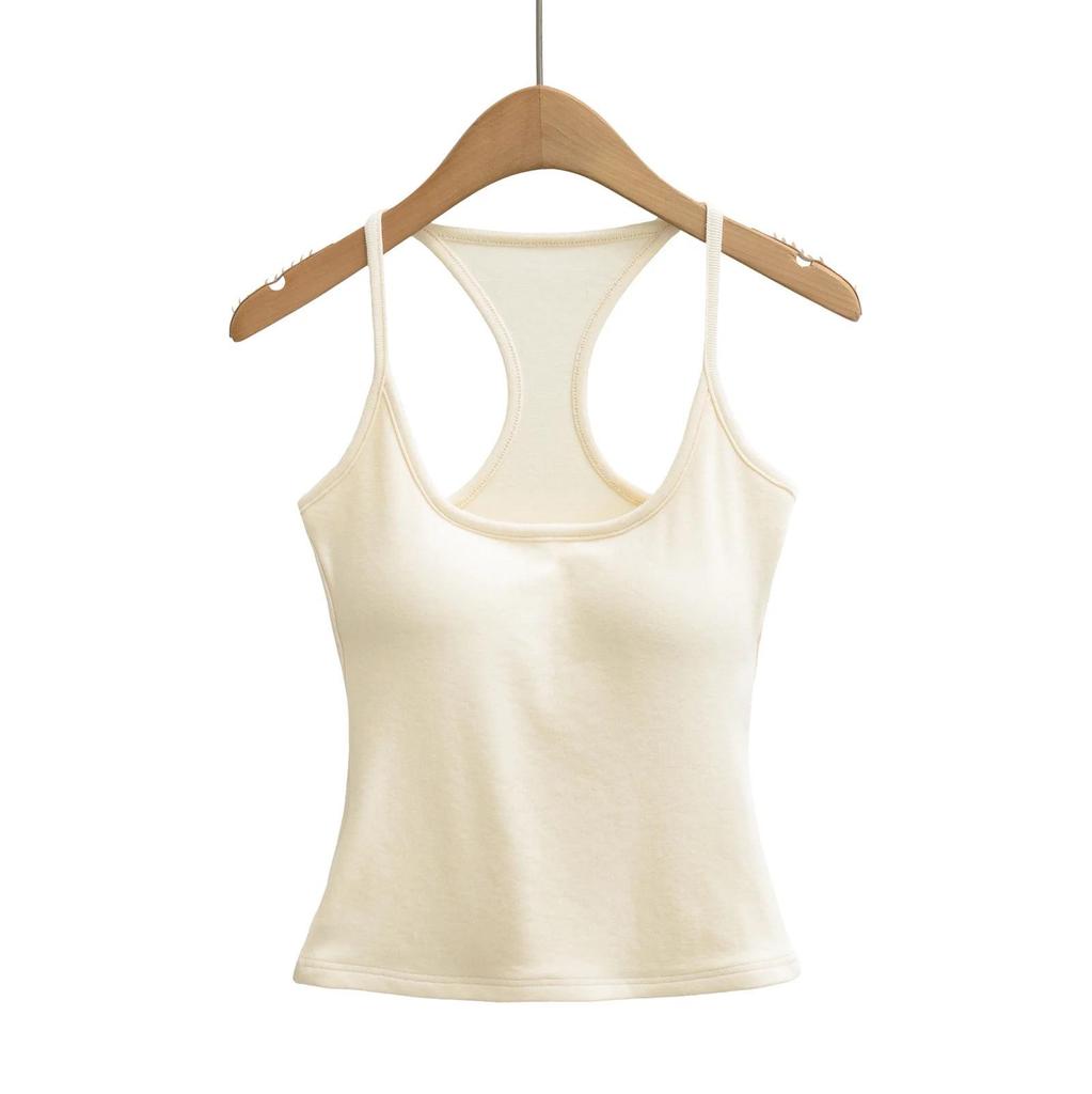 Women's Slim-Fit Racerback Tank with Removable Bra Pads - Low-Cut U-Neck Camisole for Spring/Summer 2026.