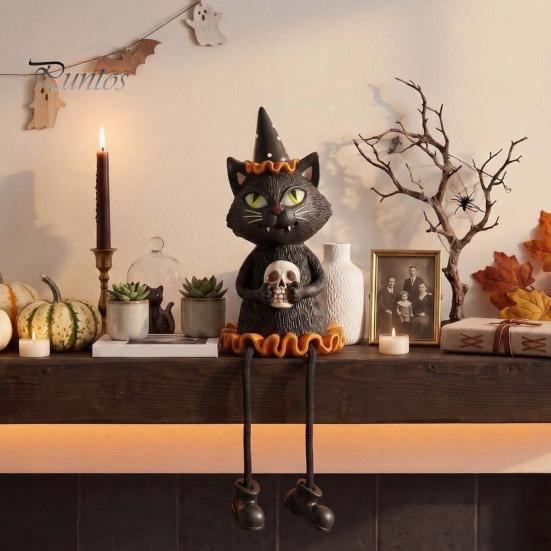 Unique Gifts for Halloween Lovers Figurines, Spooky Ghost Skeleton Pumpkin Black Cat Resin Ornaments, Durable Seasonal Home Accents Tabletop