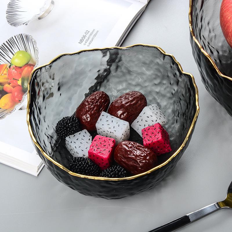 Japanese Gold Rim Hammered Glass Bowl - Fruit Salad & Sushi Plate Tableware