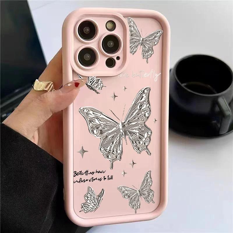 Gold Butterfly Silicone Phone Case For iPhone 16 15 14 Pro Max Cases iPhone 13 12 11 Pro Max Mini XS XR X 7 8 Plus Cover_