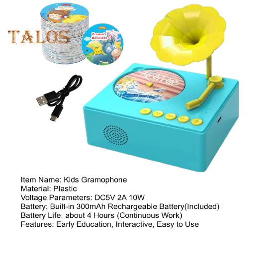 Grammophon-Spielzeug für Kinder mit 48 Karten, Früherziehung, Phonograph, Geschichten-Musik-Player, Recorder, Spieluhr, interaktives Geschichtenerzähl-Spielzeug für Kleinkinder