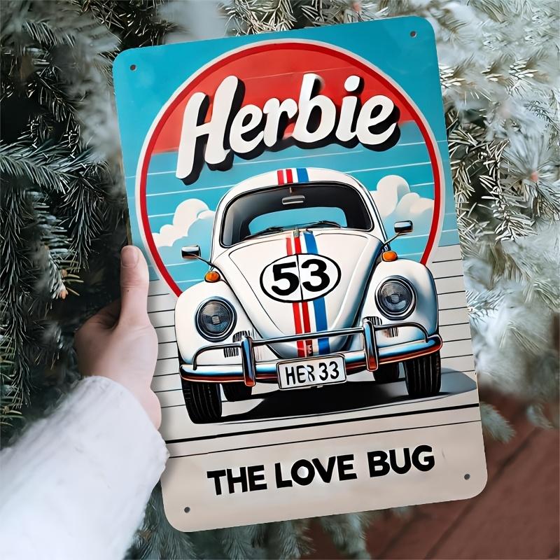 

Vintage Herbie The Love Bug Metal Sign Rustic Iron Wall Art with BlueRed Striped Car Design for Home Bar Cafe Ga 20x30cm（7.8x11.8inch）