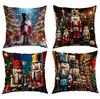 New Christmas Polyester Pillow Cover Printed Nutcracker Sofa Cushion Cover Home Cushion Cover