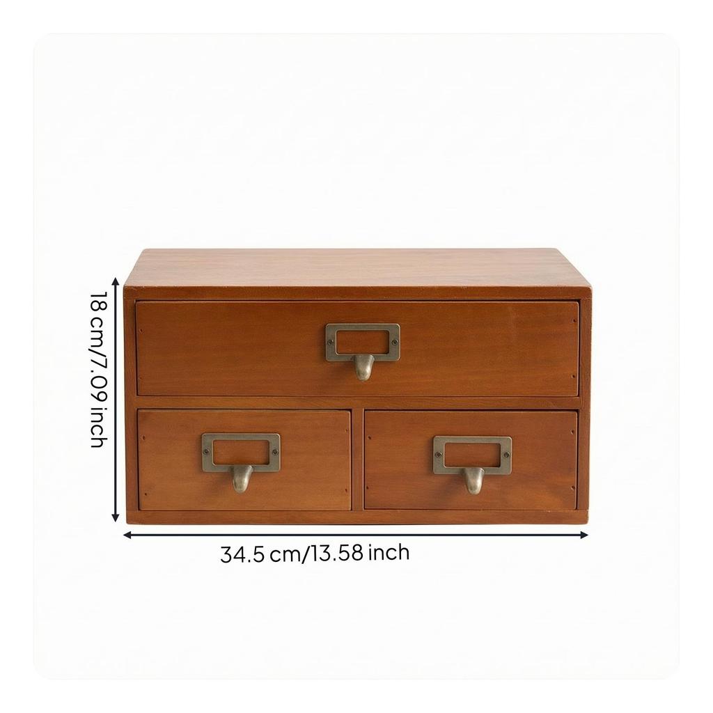 Desktop Organizer with Drawers Brown Wooden Storage Box Handmade Look for Office