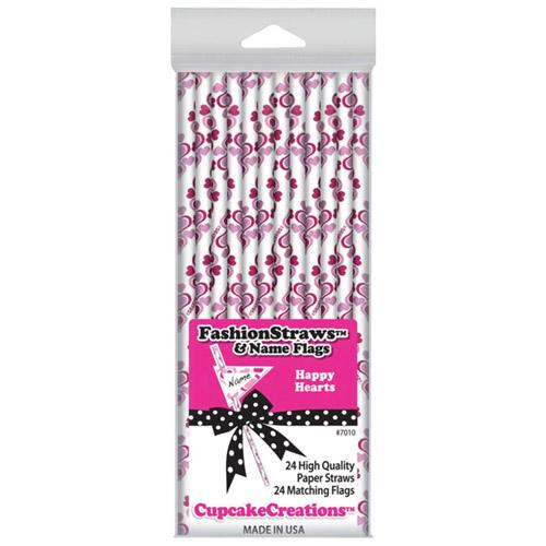 CCC Cupcake Straws 19cm 24pk (Happy Hearts)