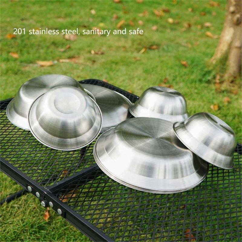 Set of 16 Stainless Steel Camping Plates Outdoor Dinnerware Barbecue Tableware Travel Friendly Meal Plate Cookwares