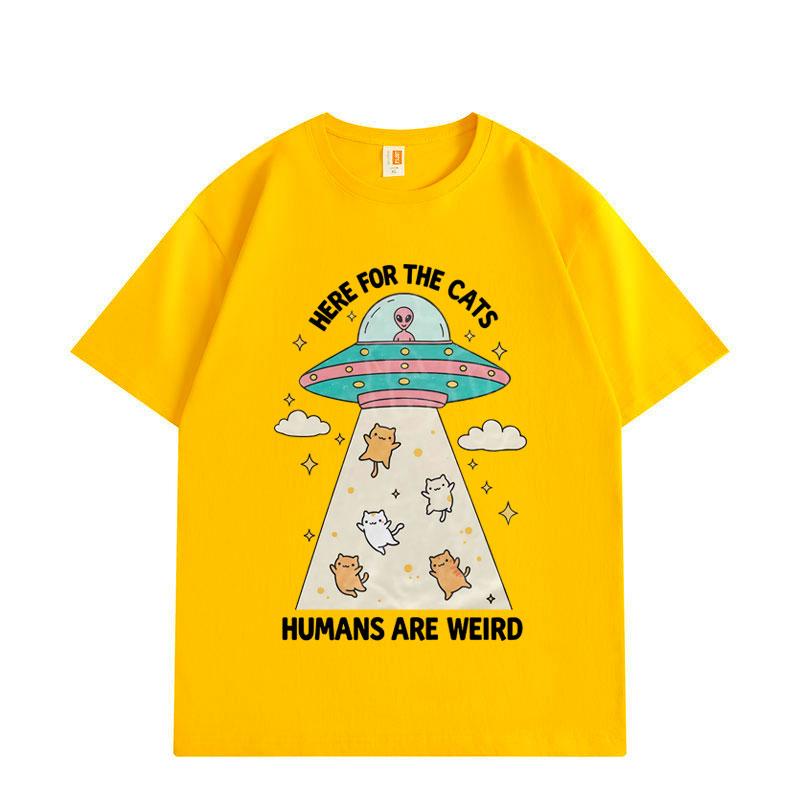 

Funny Here for The Cats Humans Are Weird T-shirt Fashion Vintage Short Sleeve T-shirts Men Women Loose Cotton T Shirts 2XL