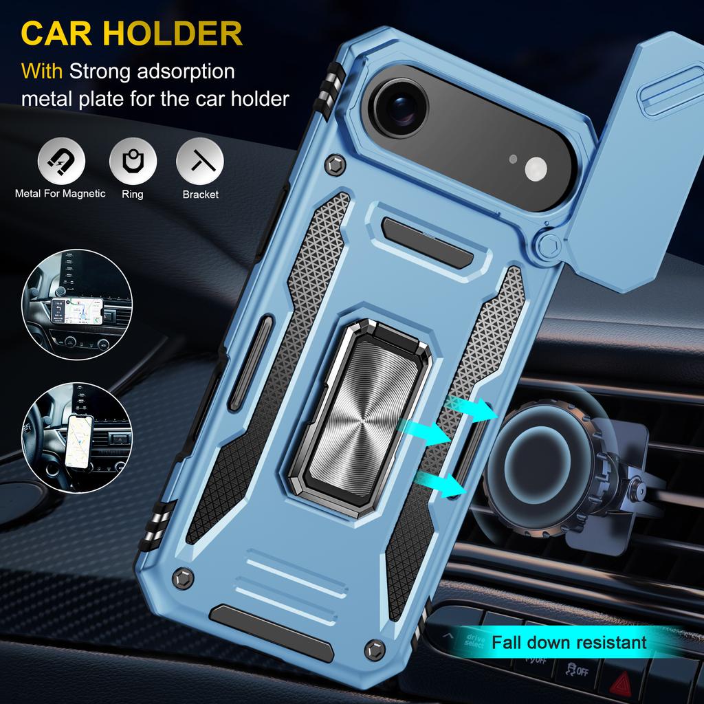 For iPhone Air Case Kickstand Slide Lens Lid PC + TPU Drop-Proof Phone Cover