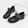 Retro Black Red Mary Jane Shoes Women Thick Heels Ankle Buckle Lolita Shoes Woman  Low Heel Shallow Mouth Single Shoes