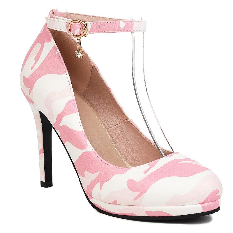 Ankle Straps High Heels Pumps Shoes Woman Elegant Round Toe Black White Heeled Office Dress Pumps Wedding Shoes Bridal Ladies 35