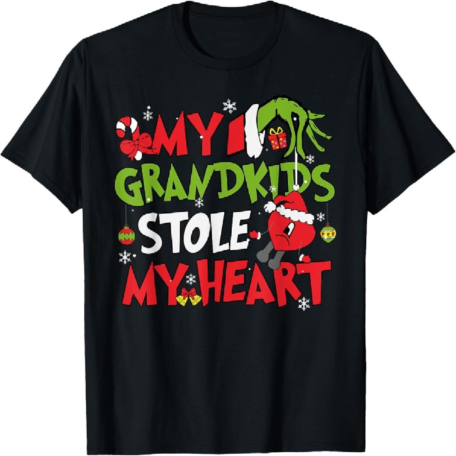 My Grandkids Stole My Heart Christmas Xmas Family Matching T-Shirt S