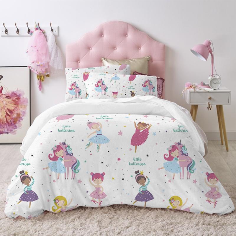 Modern Lovely Princess Kids Bedding Set Twin Size Microfiber Cartoon Unicorn Swan Ballet Girl Print Duvet Cover With Pillowcases
