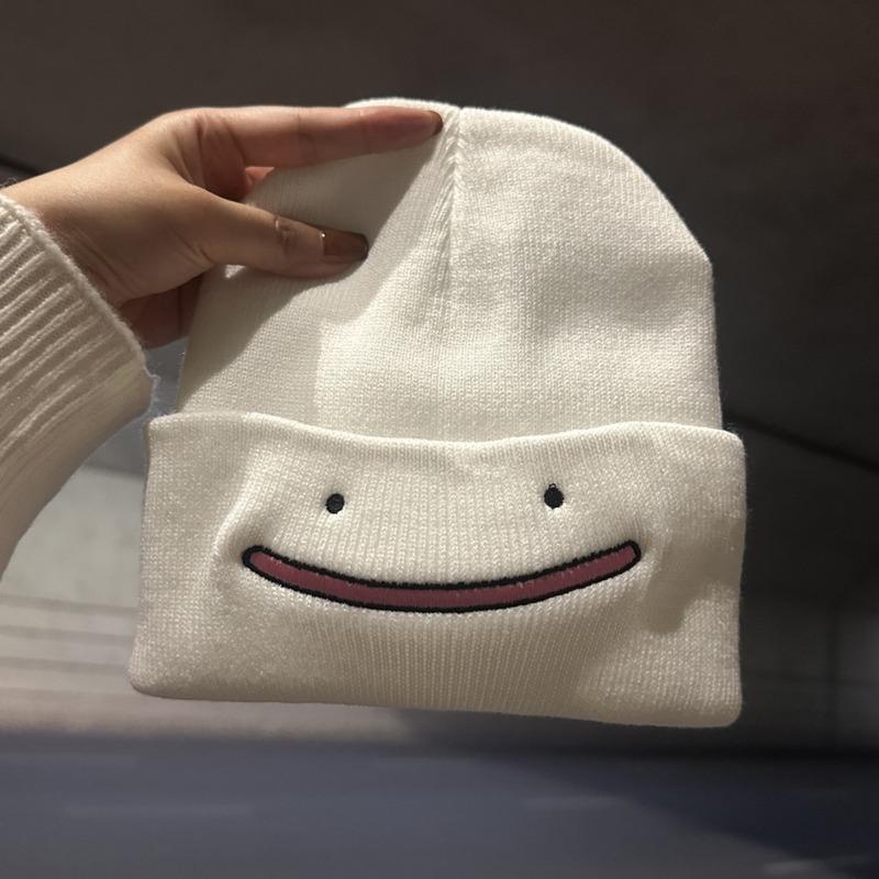 Cute Cartoon Embroidered Smiley Face Knitted Hat Women's Autumn and Winter New Fashion Versatile Warm and Cold Wool Hat Cold Hat
