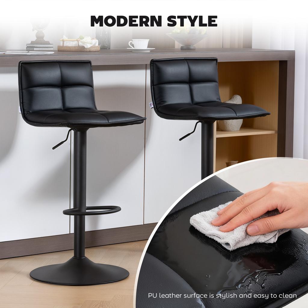 Set of Two Modern Faux Leather Bar Stools - Black