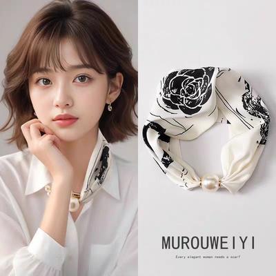Fashion Imitation Pearls Chain Scarf Neckerchief Magnetic Buckle Necklace Clavicle Choker Scarves Ring Necklaces For Women Girls