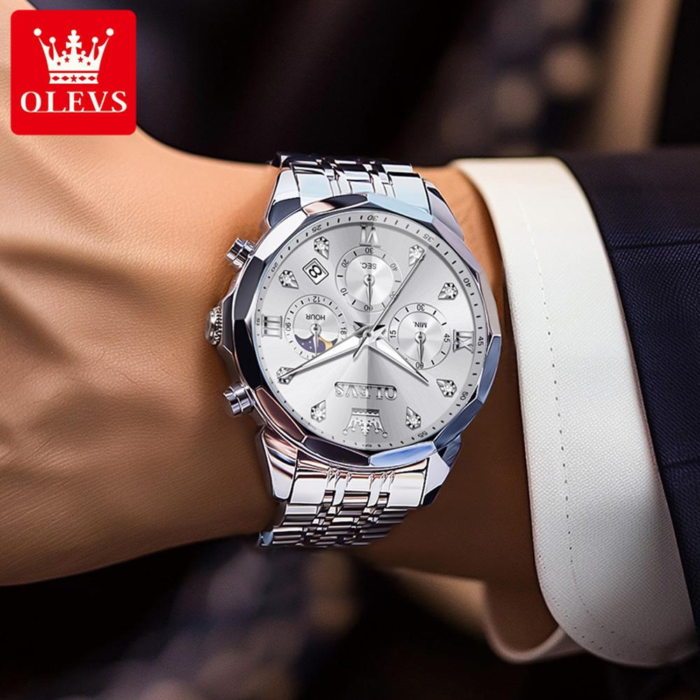 OLEVS 3670 Men's Watches Moon Phase Chronograph Waterproof Calendar Classic Business Quartz Wristwatch for Man