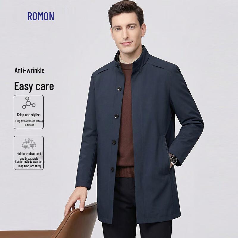 Luomeng Men's Business Casual Mid-Length Trench Coat