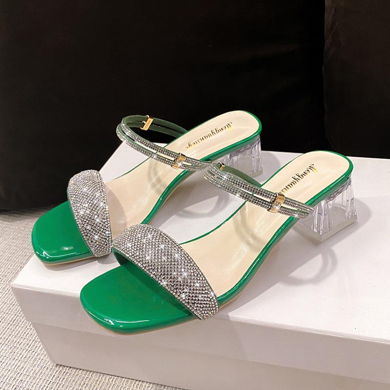 Comemore Shiny New Thin High Heels Sandals Open Toe Platform Clog Party Sandals Woman Rhinestone Silver Slippers 2025