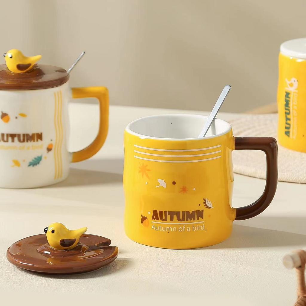 Creative Hand Painted Bird Mug Cute Souvenir Ceramic Cup Personalized High Looking Couple Water Cup