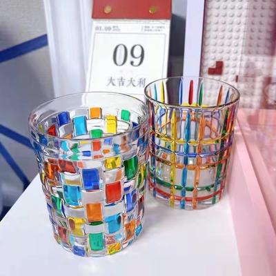 European-Style Coulorful Lines Hand-Painted Lines Woven Crystal Glass Stained Glass Juice Cup Whiskey Glass Personalise Gift
