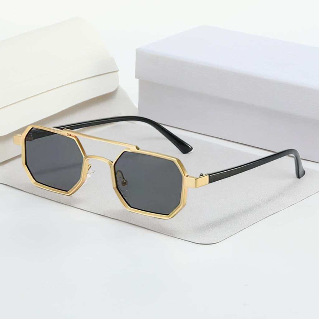 4Pcs/Set Stylish Metal Sunglasses For Women With Dual Tone Frame Gradient Blue Lenses Square Shape Modern Fashion Accessory