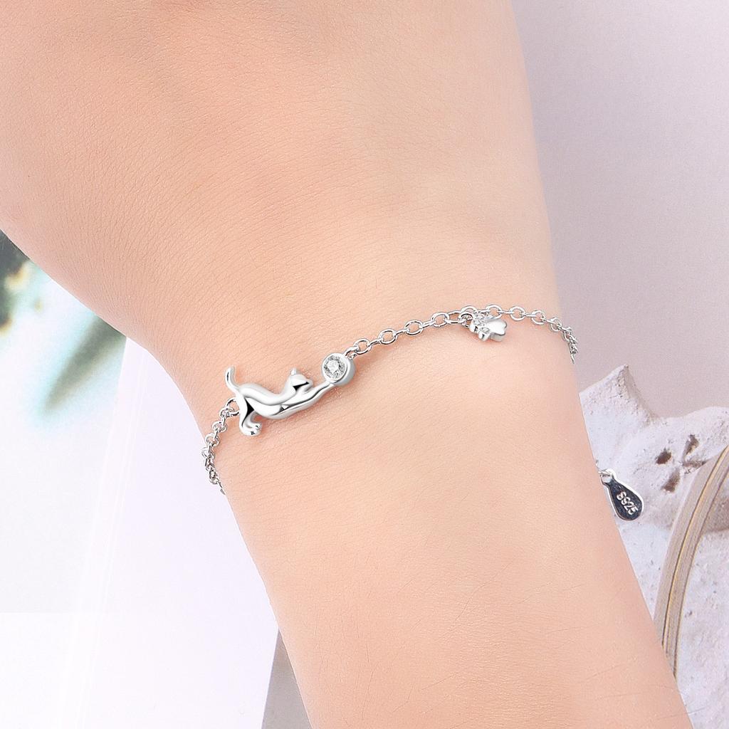 Orstarry S925 Silver Bracelet Chain Cute Pet Cat Claw Print Adjustable Bracelet Chain Charms Jewelry Gift