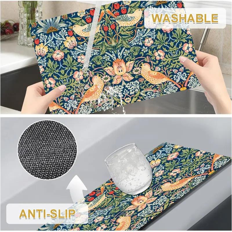 VIKAMA William Morris 'Strawberry Thief' Placemats Set of 4 Heat Resistant Washable Table Mats for Kitchen Dining Home Art Decor