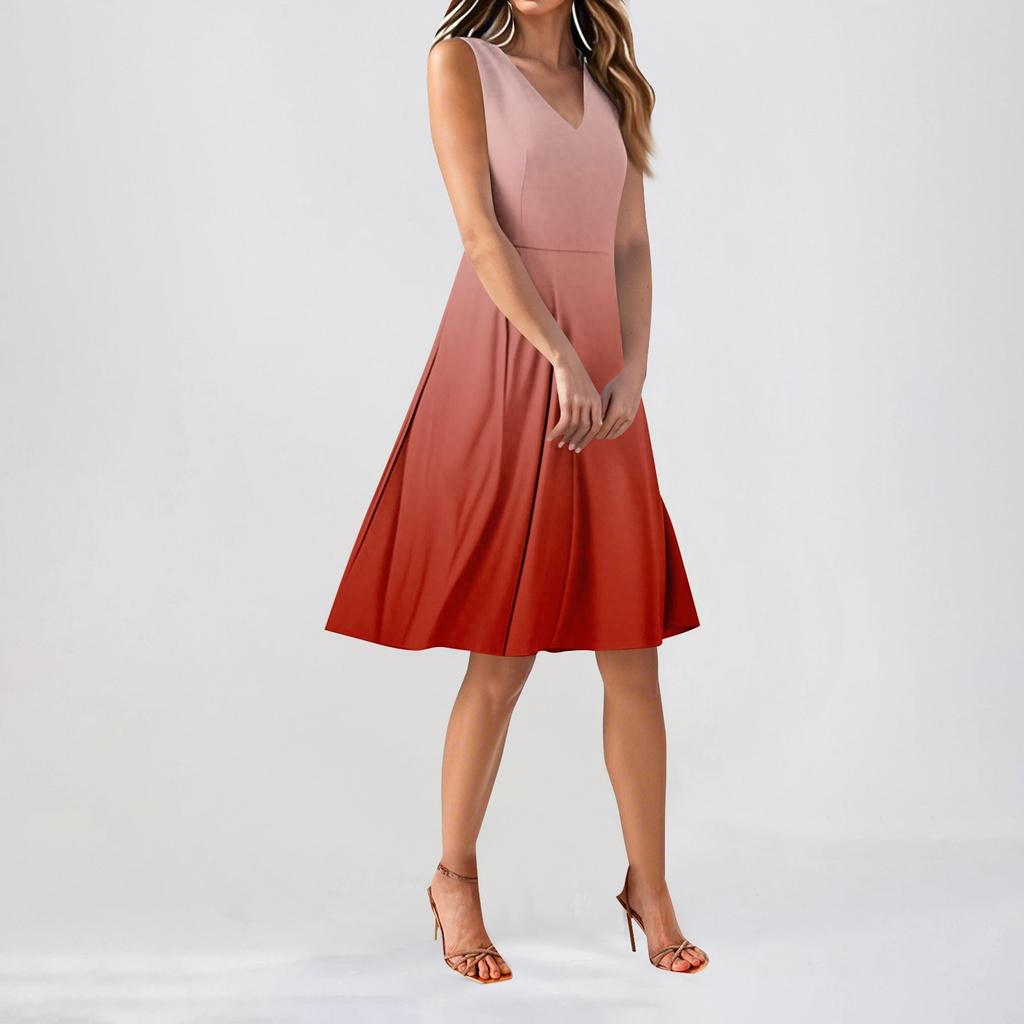 Chiffon Floral Sleeveless V-Neck Waist Dress