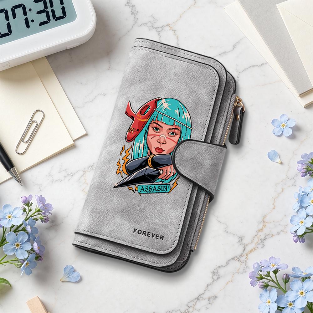 Trendy Assasin Print Long Wallet Fashion Portable PU Card Holder Daily Use Durable Multifunctional Purse