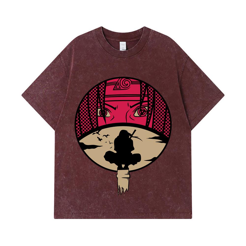 275 GSM Washed T-shirts 100% Cotton Naruto V8 Itachi Print Unisex Heavy Cotton T Shirt