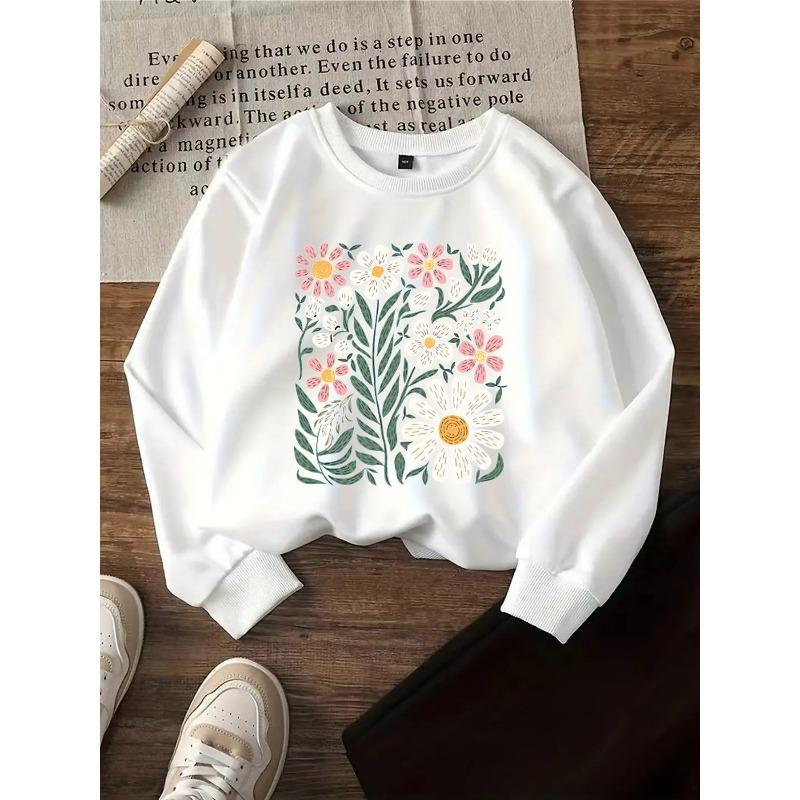 European Sizes Kids' Crewneck Sweatshirt - Floral Pattern with Pink And White, Sportswear And Casual Wear, Soft And Comfortable