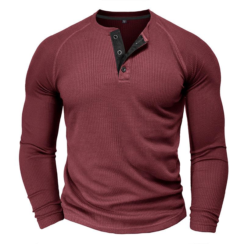 Mens Waffle Long Sleeve Raglan Crew Neck Casual Pullover Henley T Shirt