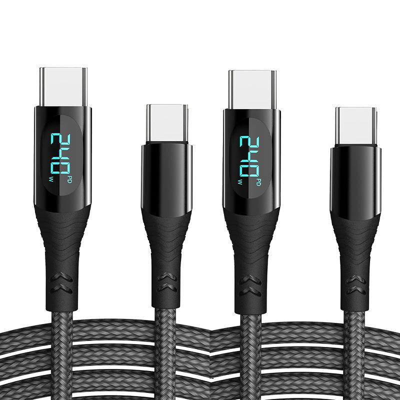 

Кабель USB-C с быстрой зарядкой 240 Вт PD и цифровым дисплеем 100 Вт, плетеный, совместимый с Apple 27 Вт. 1.2 meters