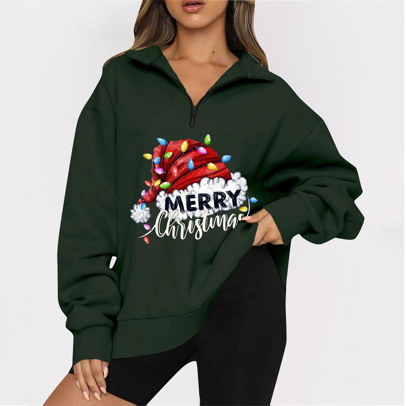 

Женская повседневная модная толстовка на молнии с длинным рукавом и принтом на Рождество