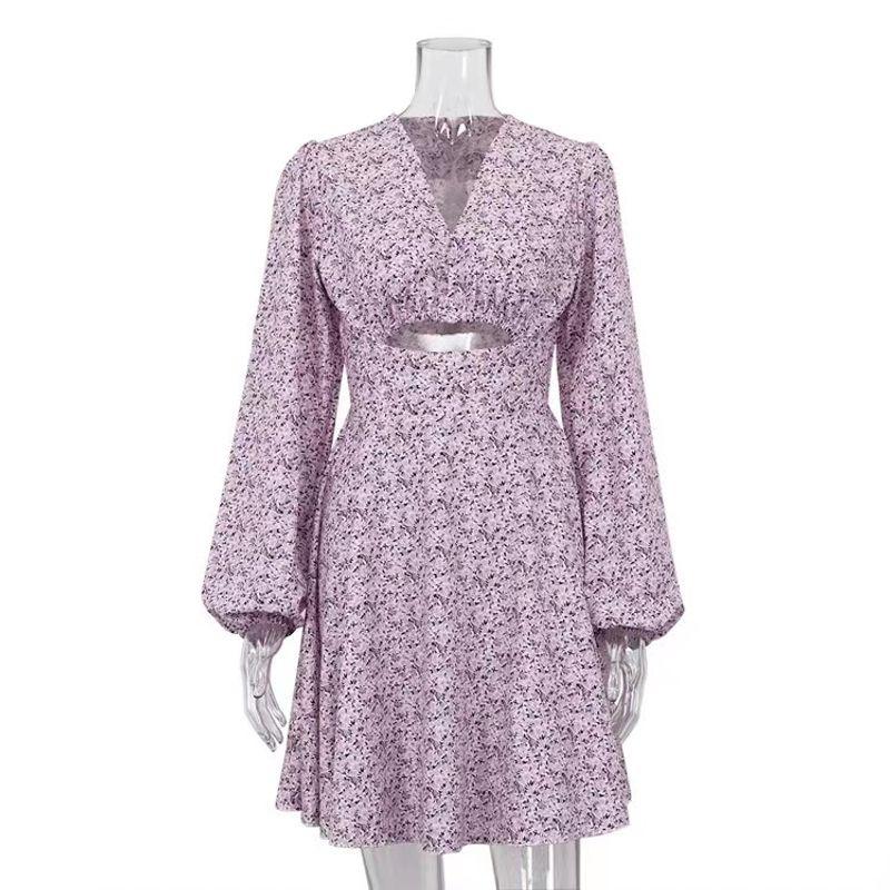 

Новое поступление Модное платье во французском стиле с длинным рукавом и сексуальным V-образным вырезом с принтом Сексуальное платье с V-образным вырезом и принтом Pink S