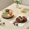 Simple Acacia Wood Round Cake Tray Transparent Display Dessert Bread Plate Home Living Room Glass Cover Snack Fruit Plate Decor