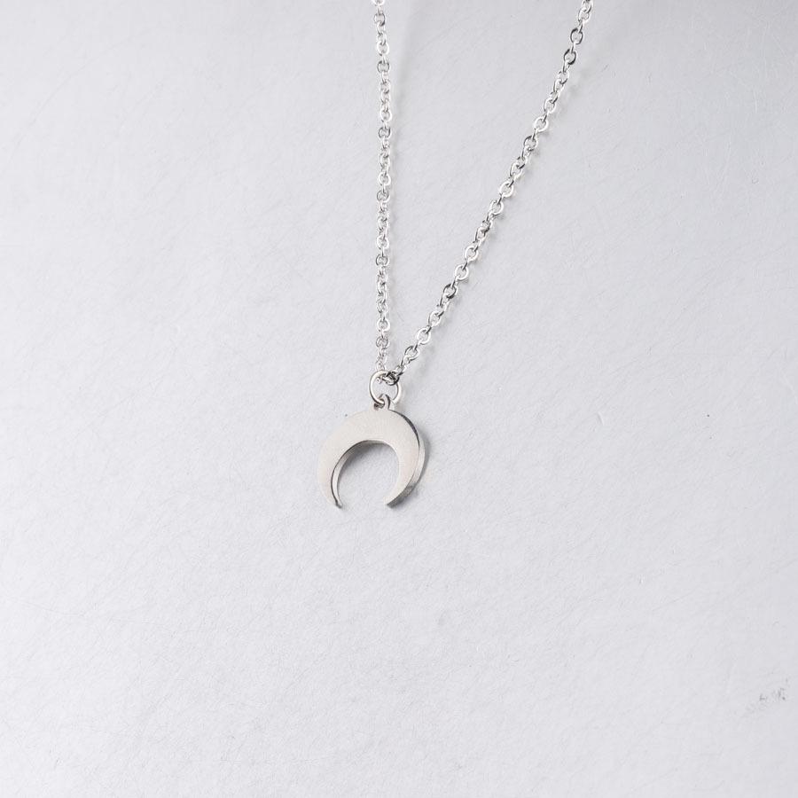 Moon Crescent Mirror Pendant Necklace - European & American Style, Titanium Steel, Fashion Clavicle Chain