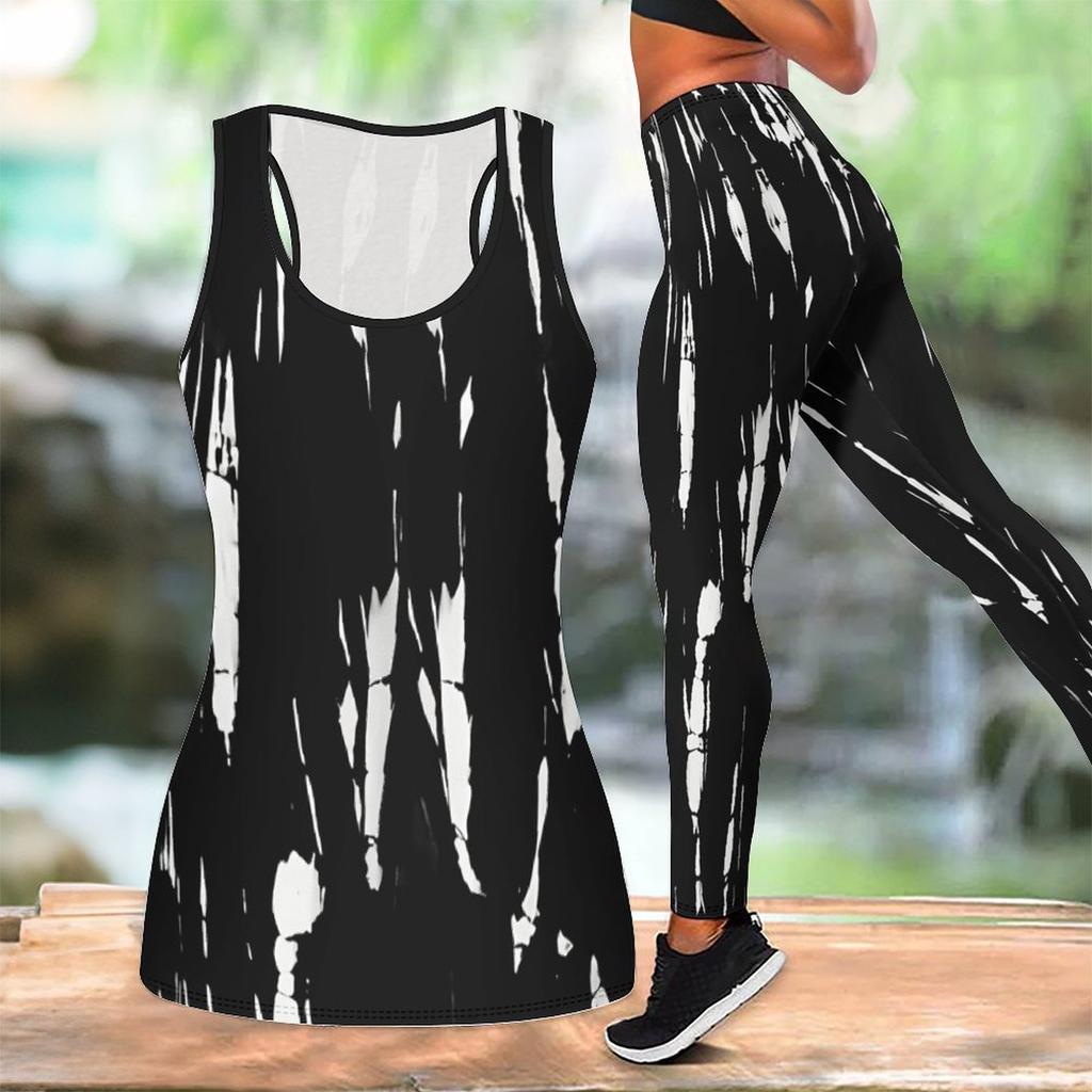 Completo Yoga da Donna con Stampa Geometrica e Graffiti Moda Leggings Allenamento Fitness Sportivo Set Yoga Casual Tuta Sportiva
