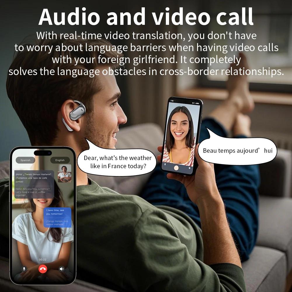Wireless Bluetooth AI Real-time Language Translation Earphones 144 Languages Ear Hanging Headphone Translator for Travel Busine