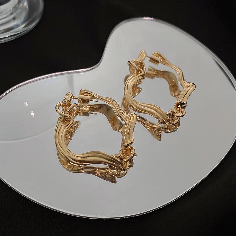 Gold French Simple Round Plain Ring Earrings Light Luxury Earrings Hong Kong Style Earrings