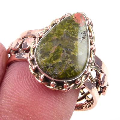Natürlicher Unakit Edelstein Handgefertigt 925 Sterling Silber Zweifarbig Ring Größe 10 H6I71