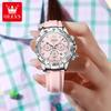 OLEVS 5618 Women Watch Luxury Silicone Strap Multifunctional Chronograph Quartz Watch Waterproof Calendar Watches For Woman