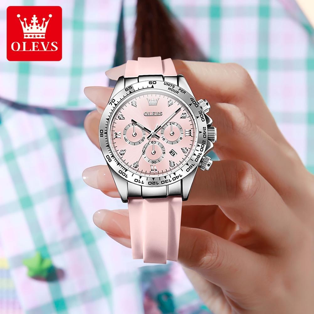 OLEVS 5618 Women Watch Luxury Silicone Strap Multifunctional Chronograph Quartz Watch Waterproof Calendar Watches For Woman