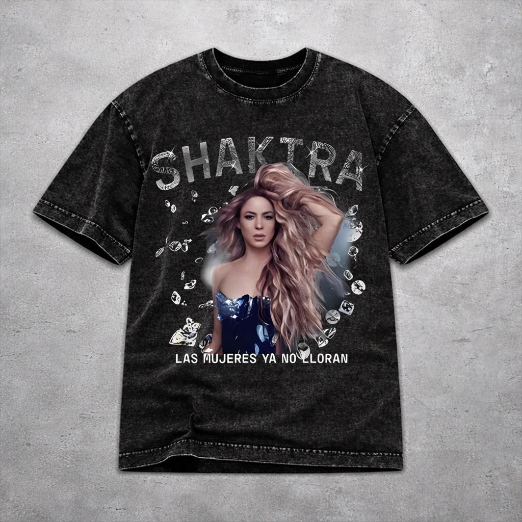 Shakira Albums LAS MUJERES ya no lloran Washed T Shirt Vintage Streetwear for Men Women Tour Oversize Tee T-Shirts 100% Cotton