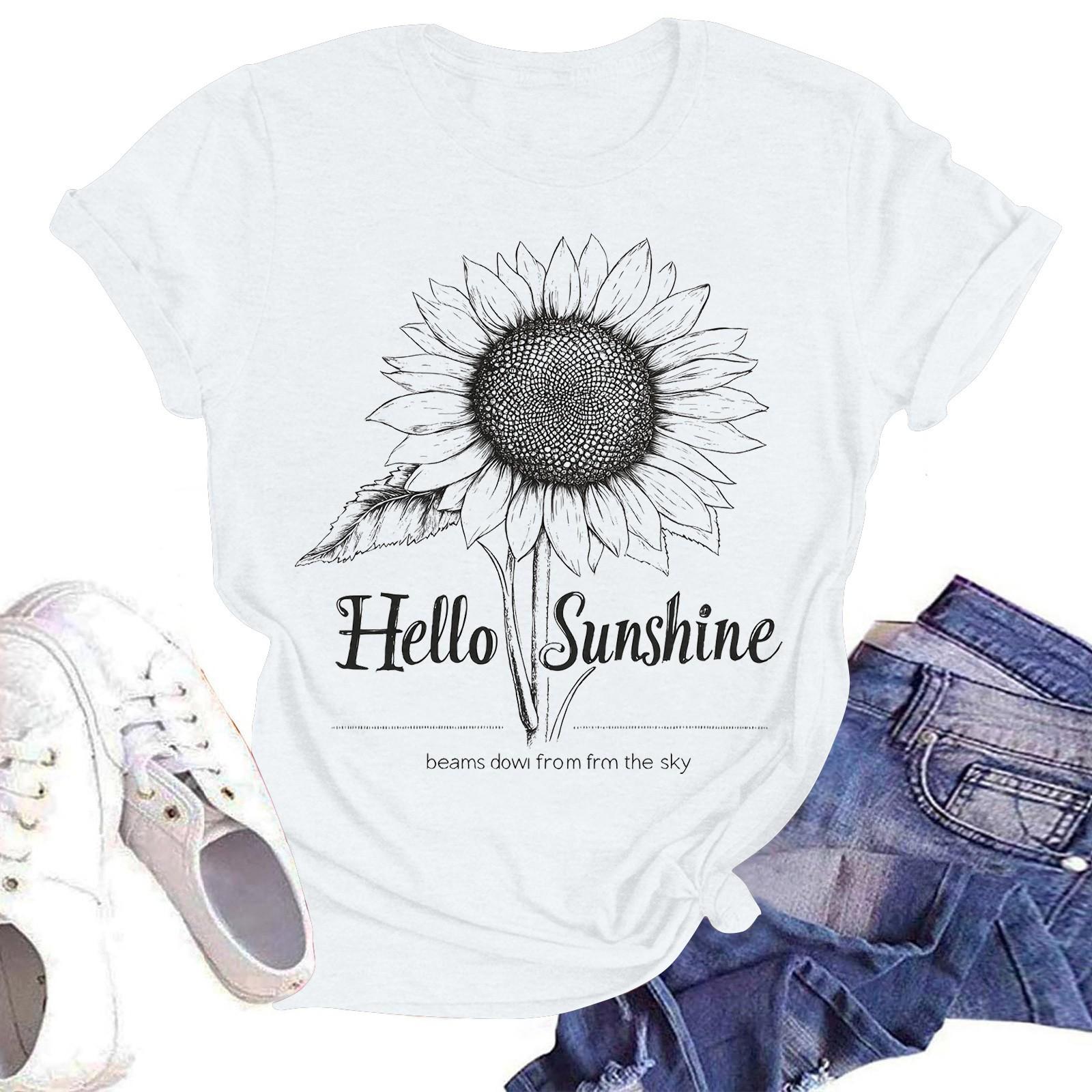 

Женская повседневная модная уличная футболка с коротким рукавом и принтом подсолнухов S белый