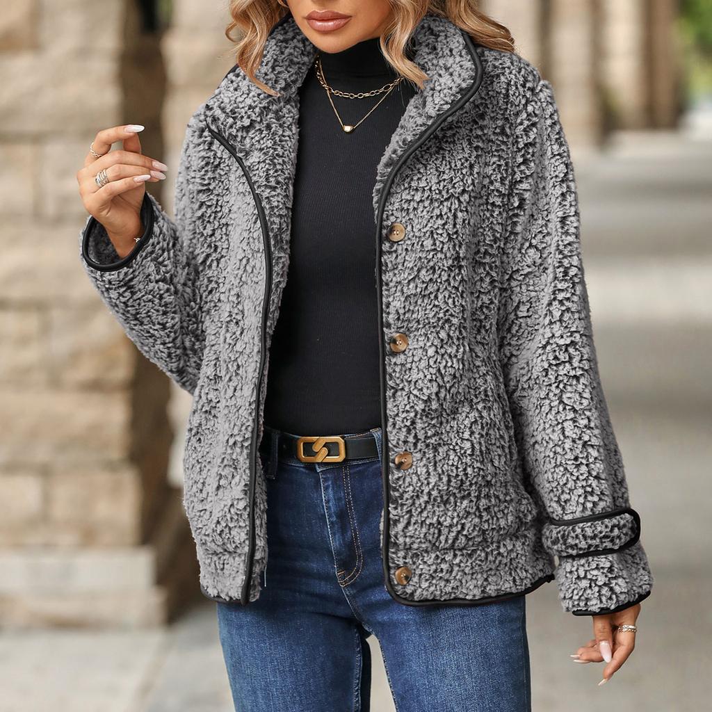 Women's Loose Winter Long-sleeved Single-breasted Lapel Gradient Plush Coat